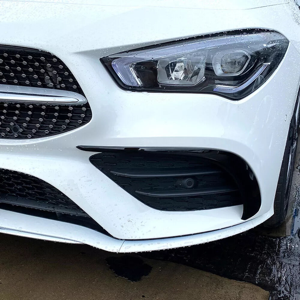 2 x ABS Black Front Spoiler Air Vent Trim Covers for Benz CLA C118 (2019-2022)