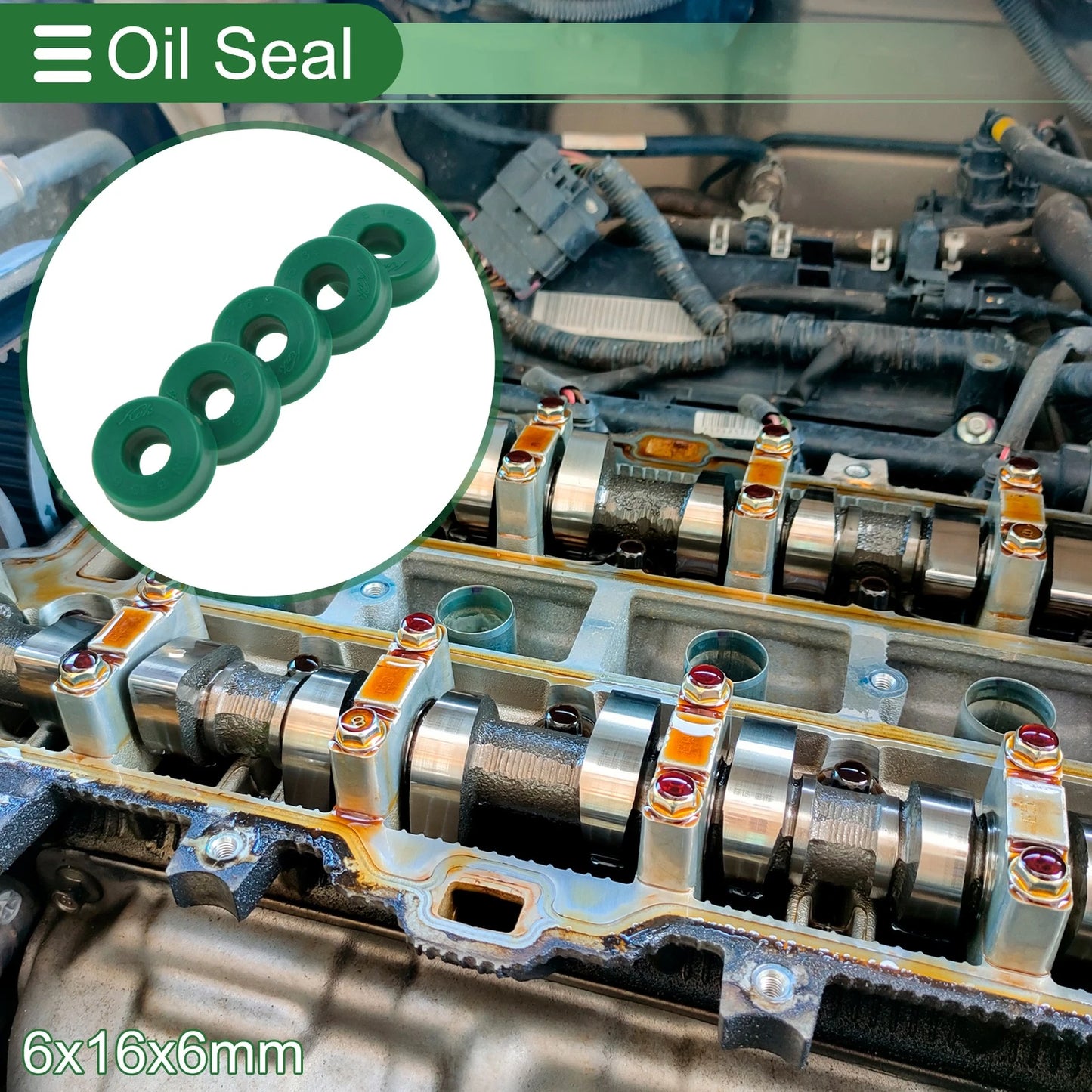 Oil Seal 6x16x6mm Seal Ring Rotary Shaft Seal TPU High Pressure Green 5 x