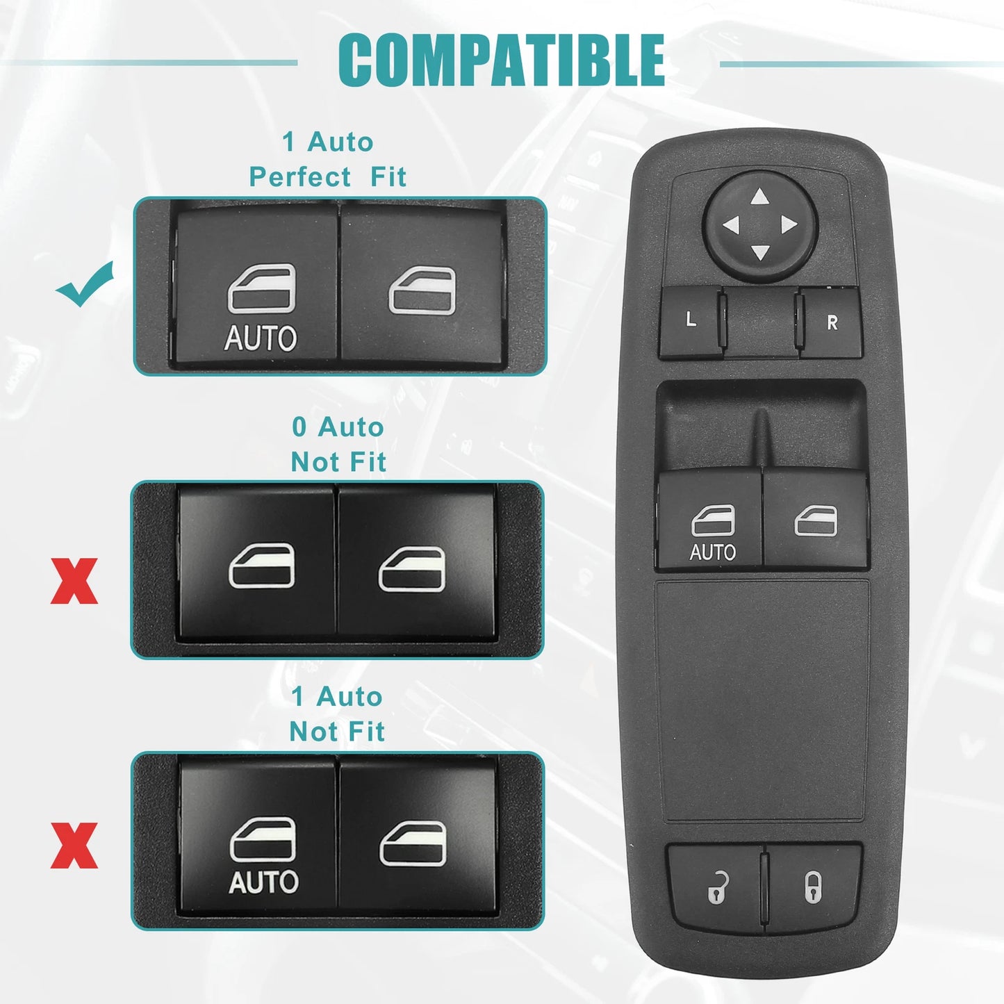 Front Power Window Switch Control for Chrysler 7-Button Black