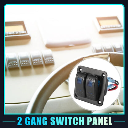 2 Gang 2 x Rocker Toggle Switch Waterproof 12V/24V Blue LED for Car Marine