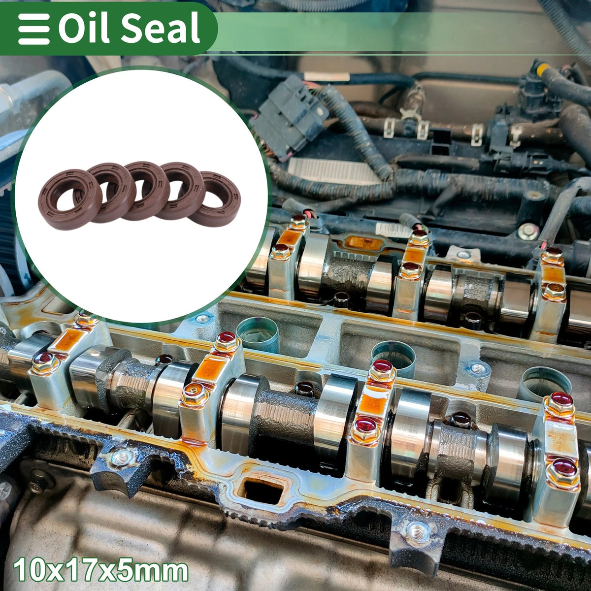 Oil Seal 5 x 10x17x5mm Fluorine Rubber Brown for Make Model