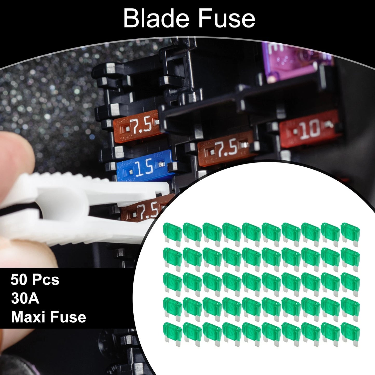 50 Pcs Maxi Fuse 30A Blade Fuse for Car Boat Truck RV Motorcycle Green
