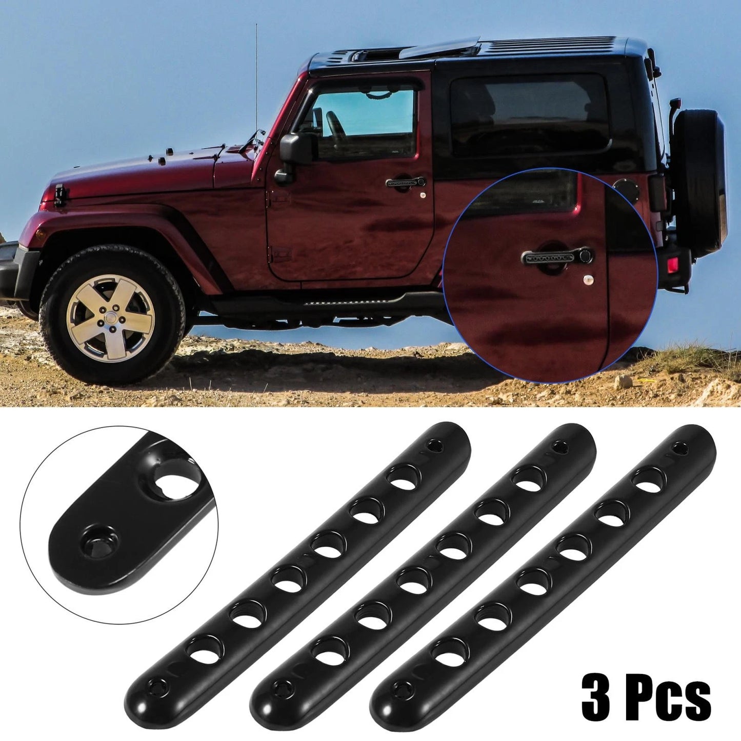 3 x Door Handle Trim & Button Covers for Jeep Wrangler 2007-2018 Black