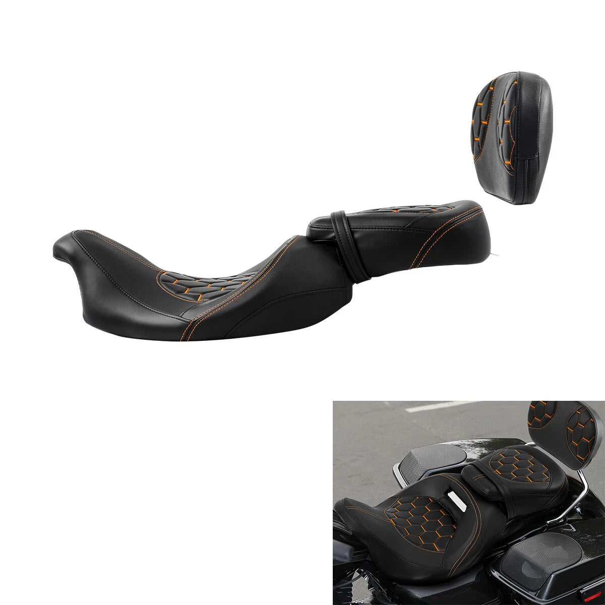 Backrest Seats for Harley CVO Road Glide 2009-2023 Black Orange