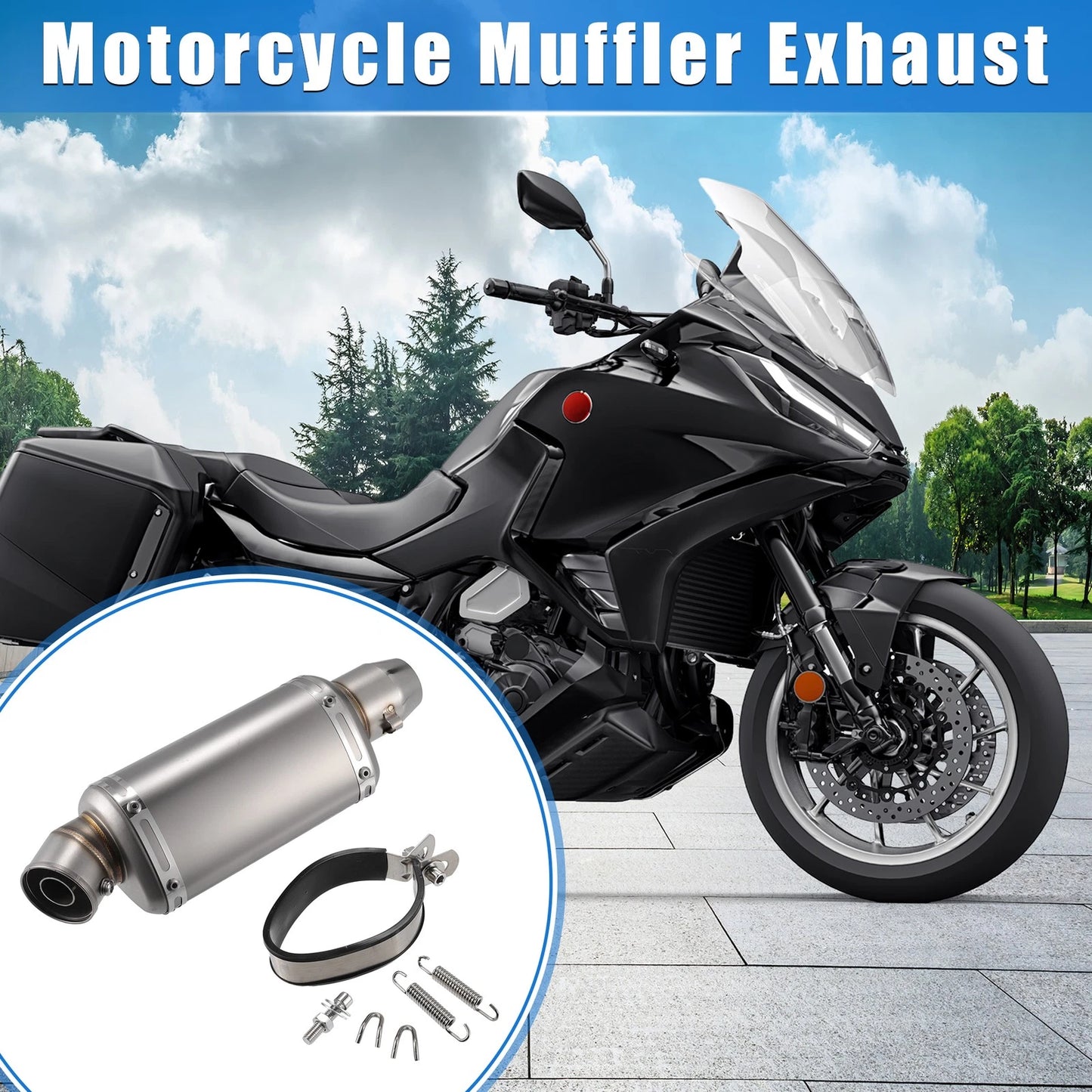 Muffler Exhaust 12.20 Length 1.50 ID Matte Silver Tone for Motorcycle Car