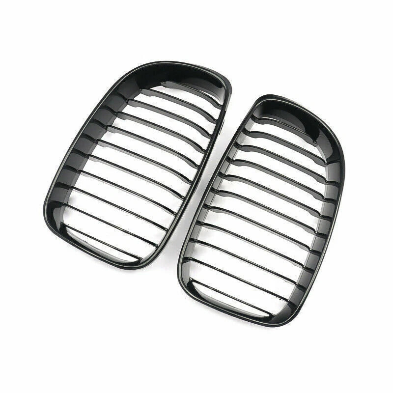 2 x Front Kidney Grilles Glossy Black for BMW 1 Series E81 E82 E87 E88 (2007-2013)