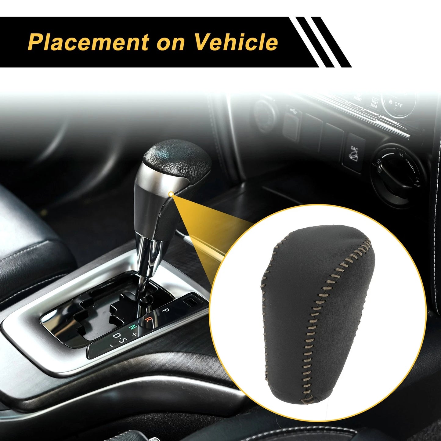 Car Gear Shift Knob Cover for Honda Civic (2016-2021) Black Beige Faux Leather