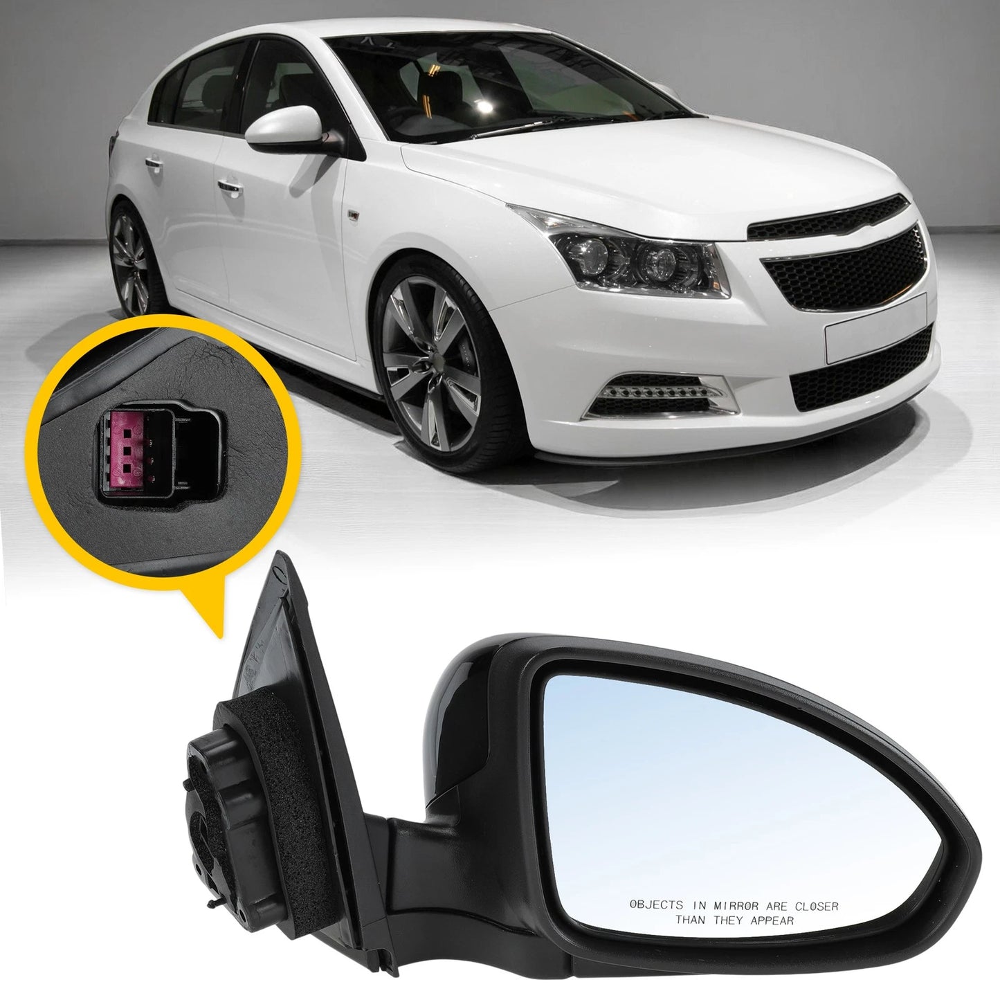 Right Side Door Mirror Gloss Black for Chevy Cruze Limited (2011-2016)