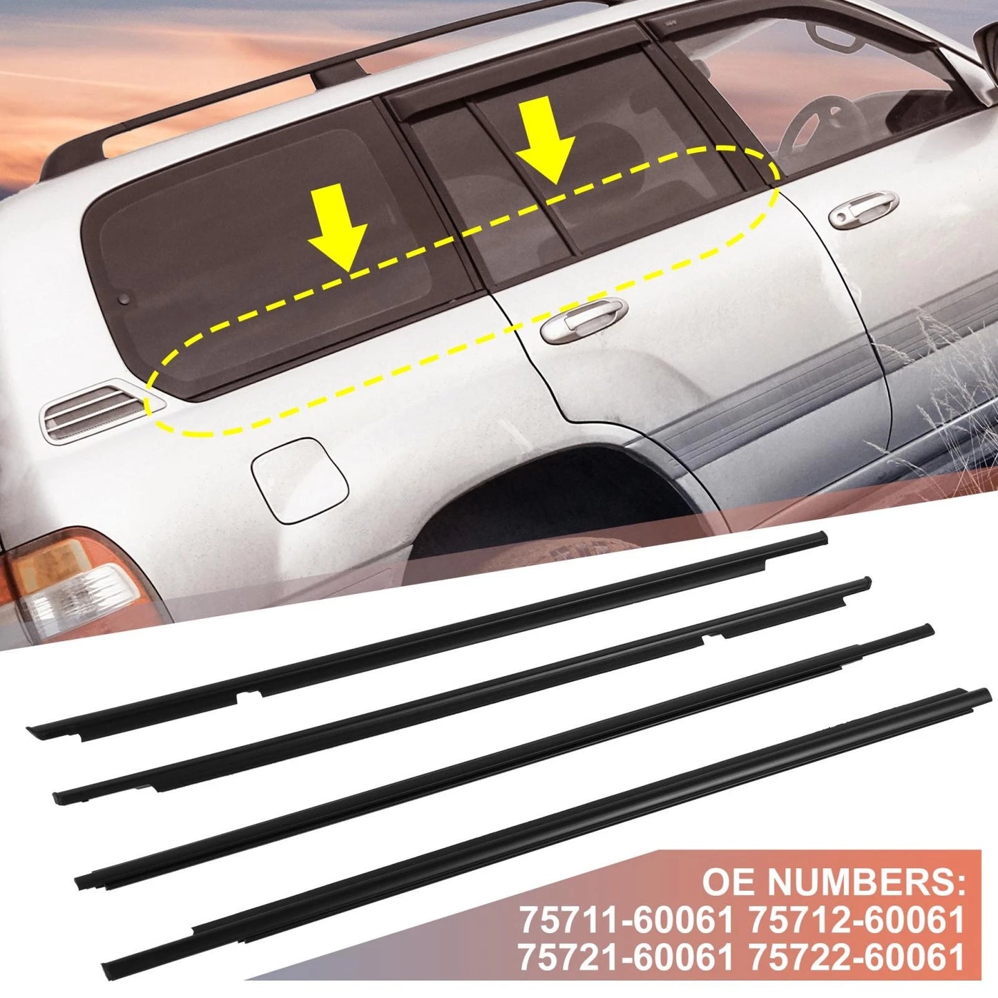4x Door Belt Seal for Toyota Land Cruiser Prado / Lexus GX470 (2003–2009)