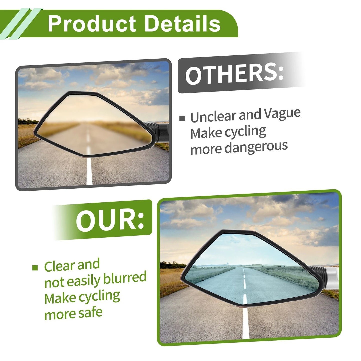 2 x Rear View Mirrors Polygonal Shape Silver Tone Aluminum Alloy for M8/M10 Motorcycle