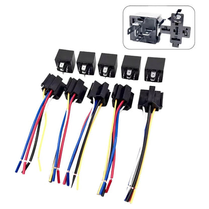 5 x 12V 40 Amp SPDT 5-Pin Automotive Relays with Wires & Harness Socket Set