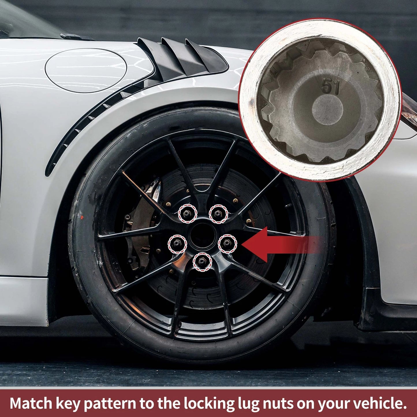 1 Set Wheel Lock Lug Nut 15-tooth Anti-theft Key Socket for Porsche Cayenne