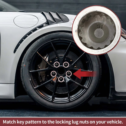 1 Set Wheel Lock Lug Nut 15-tooth Anti-theft Key Socket for Porsche Cayenne