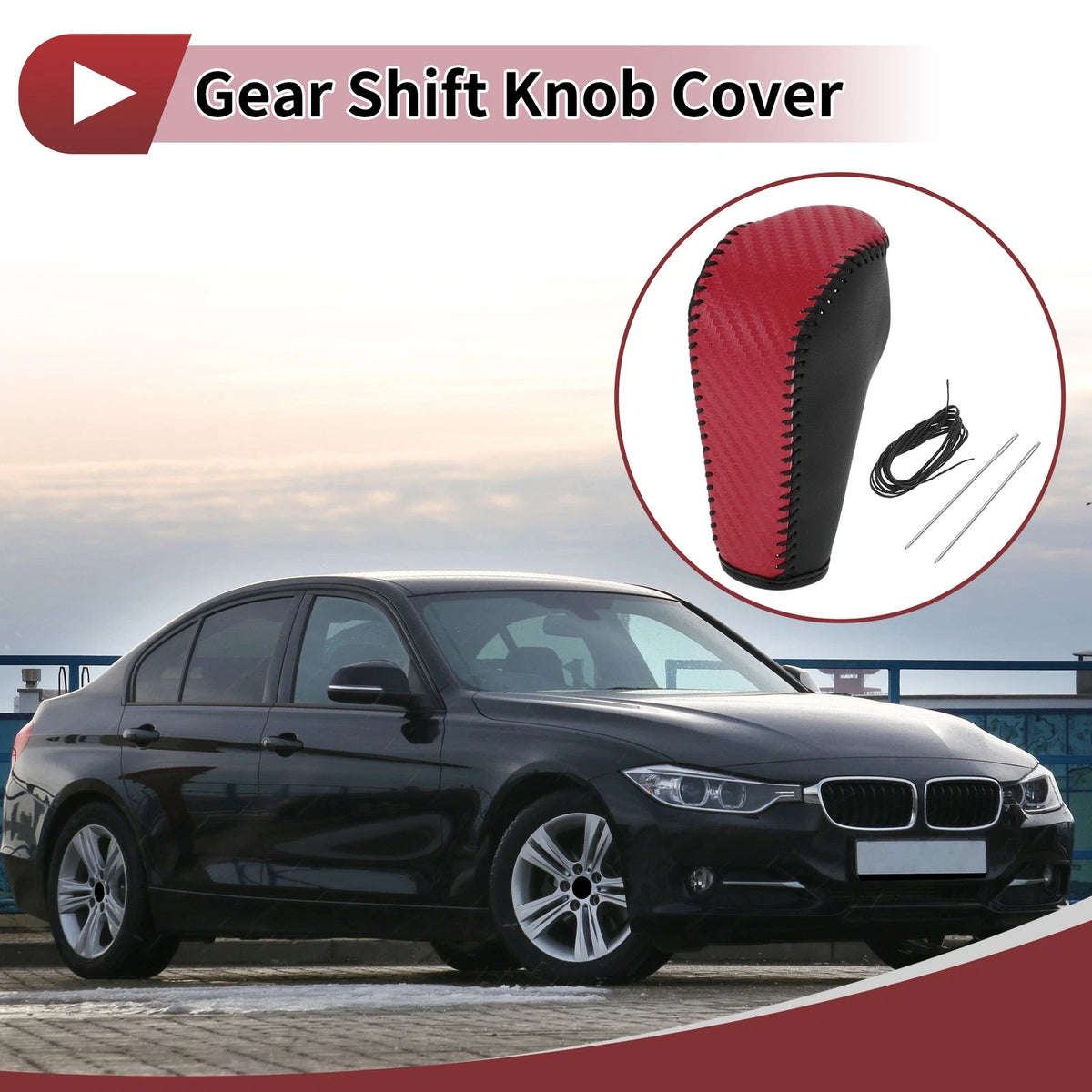 Gear Shift Knob Cover for BMW 3 Series E90 2004-2012 Black Red Faux Leather
