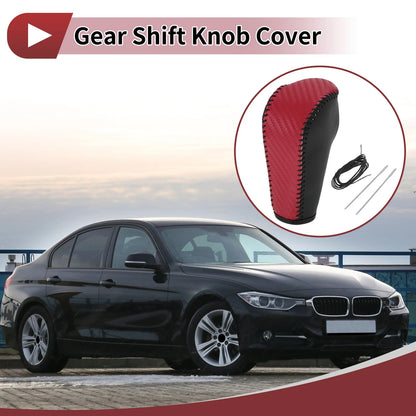 Gear Shift Knob Cover for BMW 3 Series E90 2004-2012 Black Red Faux Leather