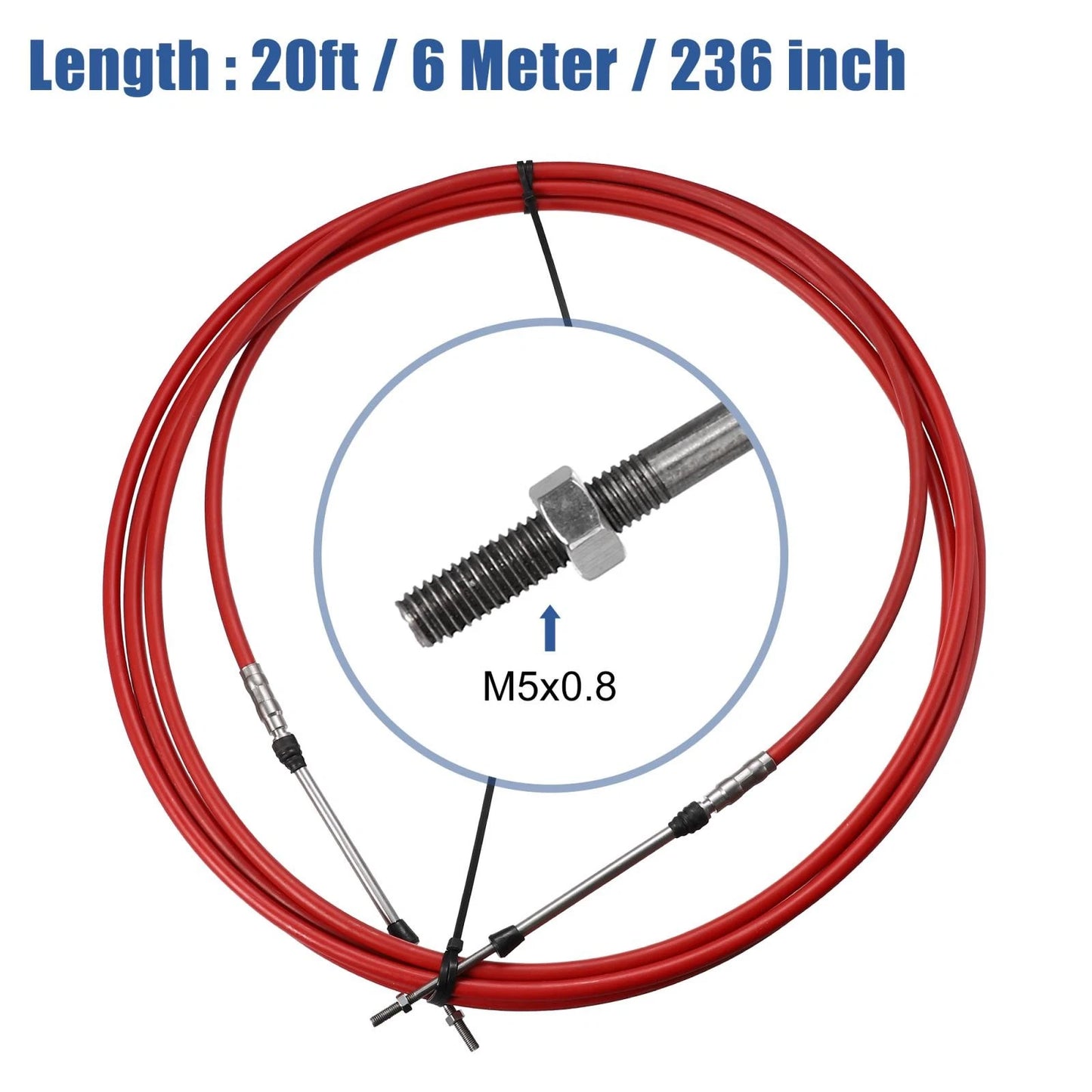 2 x 20ft 236 Inch Marine Type Shift Remote Control Box Cable for Yamaha Red