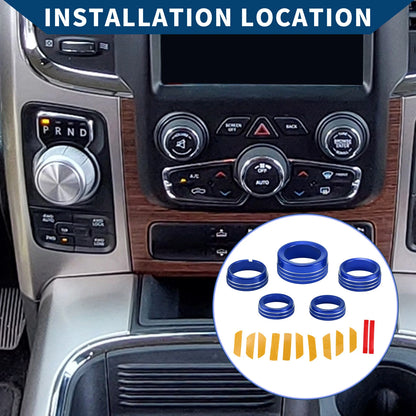 5x AC Gear Shift Headlight Media Knob Cover for Dodge RAM (2013 - 2017)