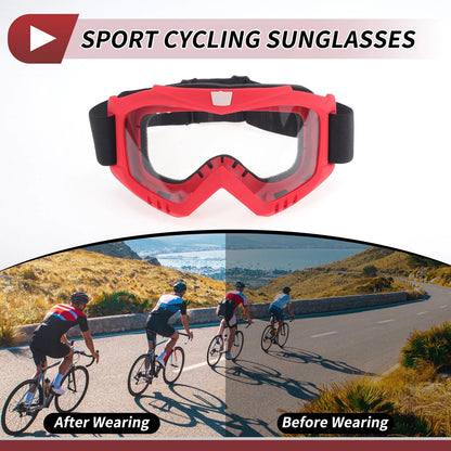 1 Pc Motorcycle Riding Goggles Clear Lens Red Frame PC Cycling Sunglasses