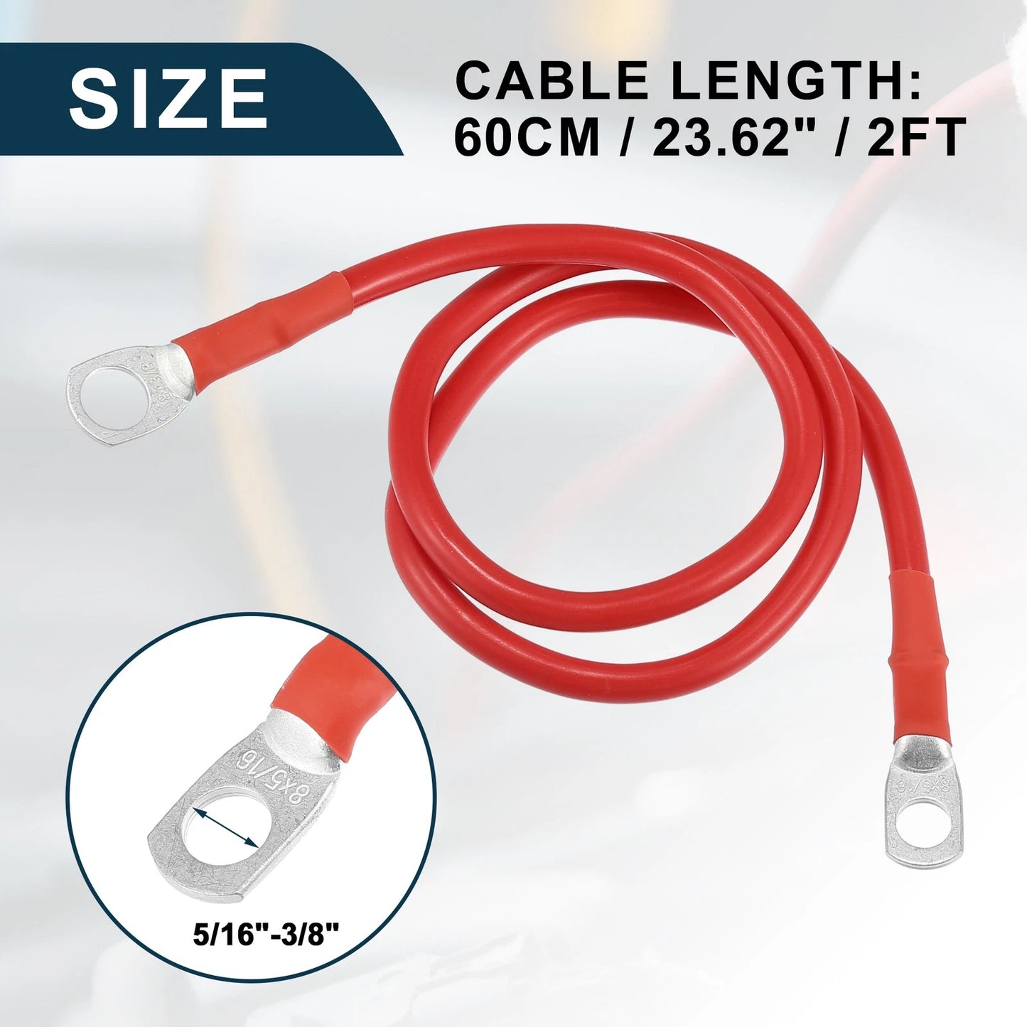 Cable Car Marine Battery Inverter Copper Wire 5/16-3/8 2ft Red
