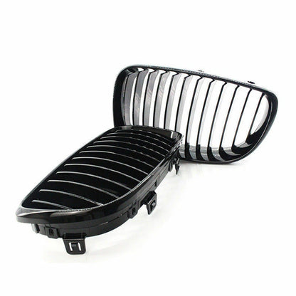 2 x Front Kidney Grilles Glossy Black for BMW 1 Series E81 E82 E87 E88 (2007-2013)