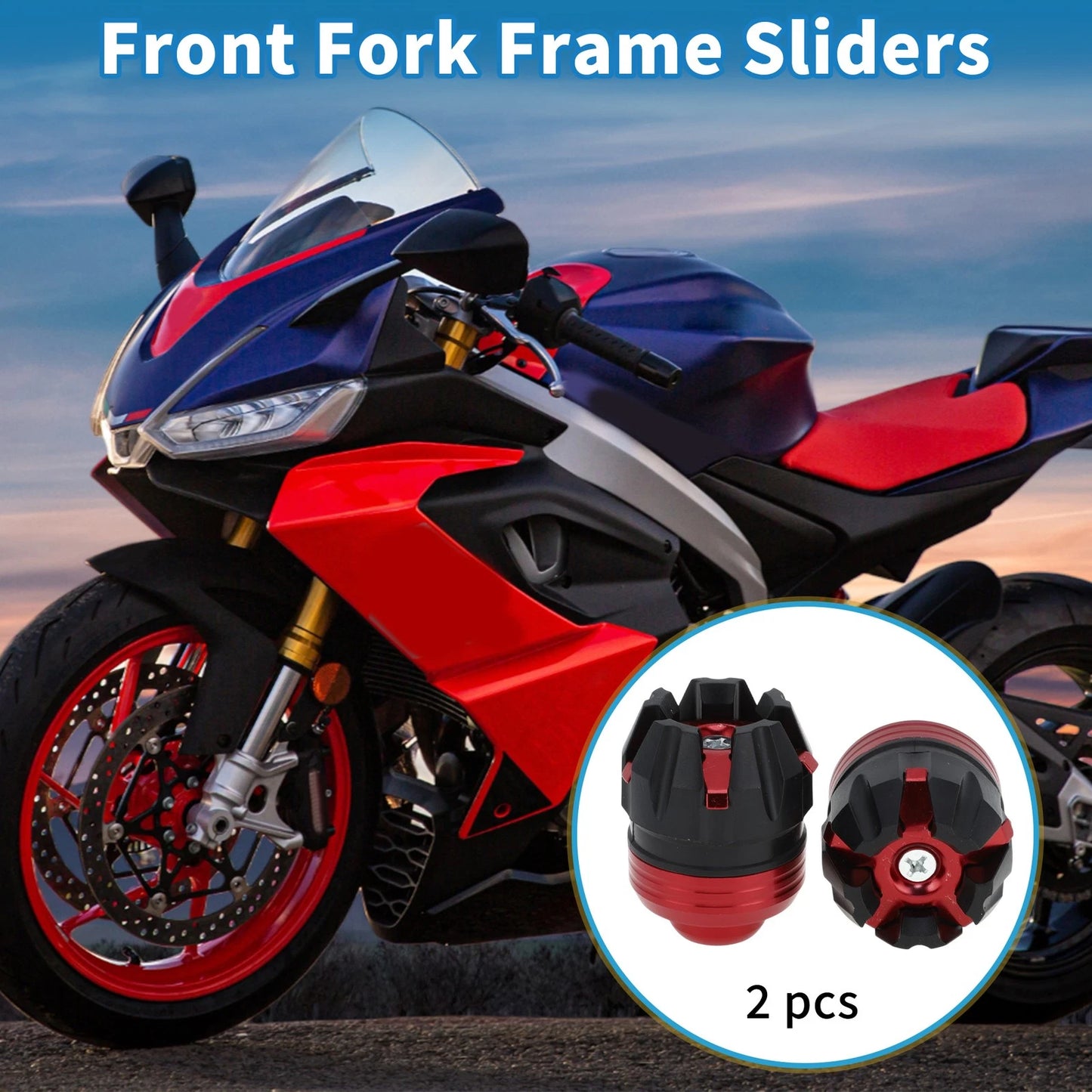 Frame Sliders / Front Fork / Falling Protection Plastic Red 2 Pcs for Motorcycle