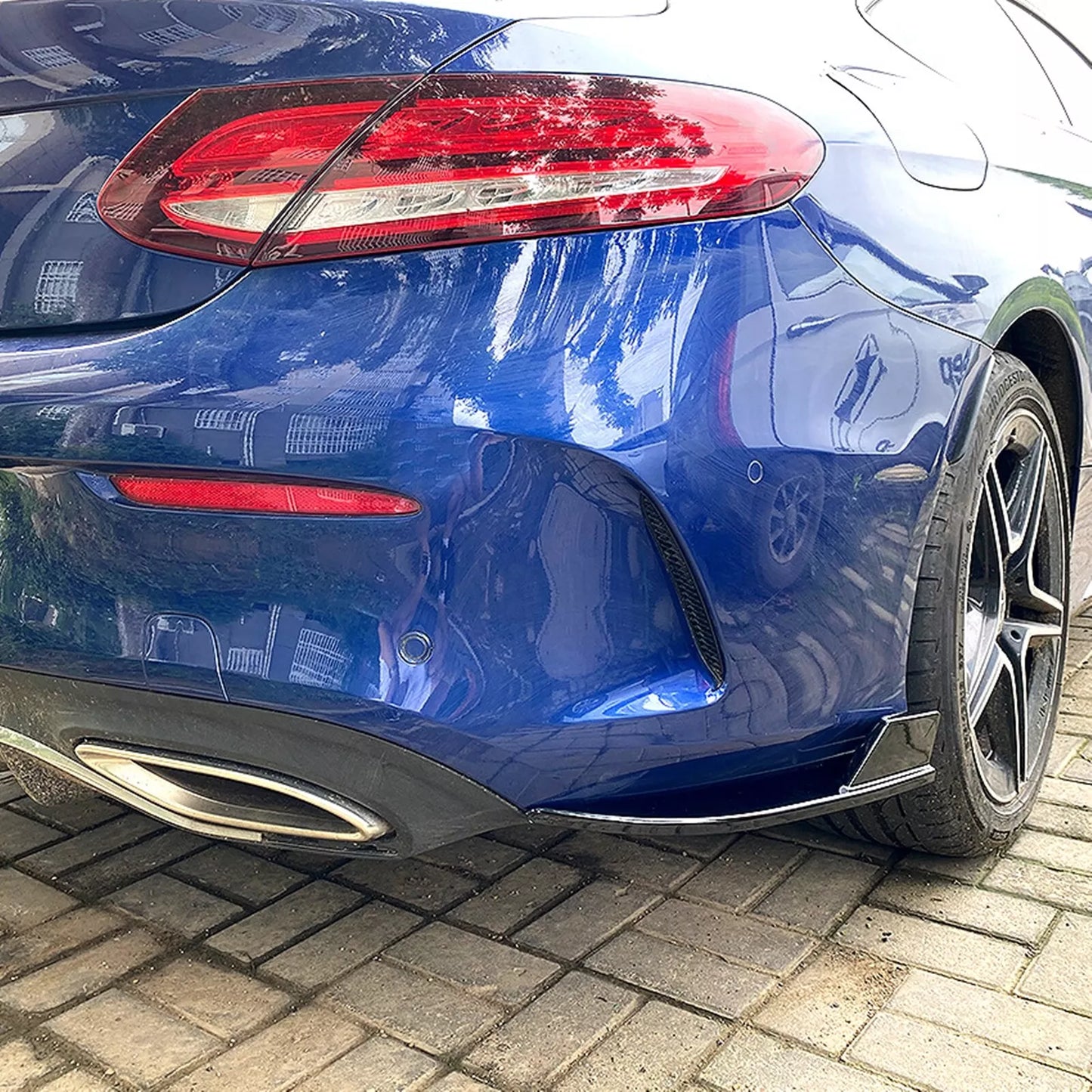 2 x Black Rear Bumper Side Spoiler Covers for Benz C205 C63 AMG (2015-2021)