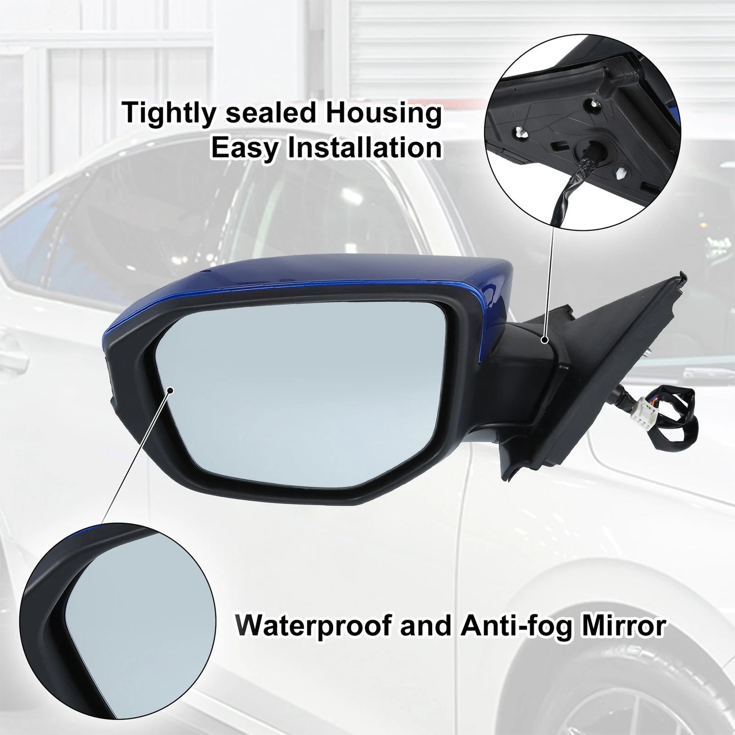 3 Pin Left Side Door Mirror Assembly Blue for Honda Civic (2016-2021)