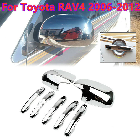 12PCS Chrome Door Handle Mirror Cap Cover Trim for Toyota RAV4 (2006-2012)