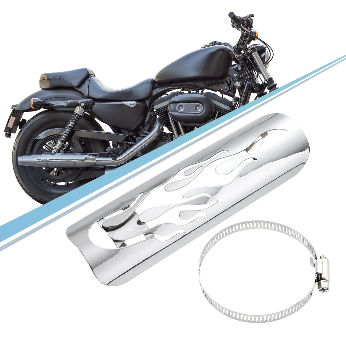 Exhaust Pipe Heat Shield 90-110mm Clamps for Harley-Davidson Silver Tone