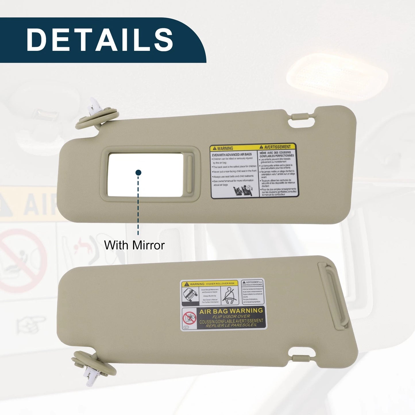 Left Driver Side Sun Visor w/ Mirror for Toyota Highlander (2001-2007)
