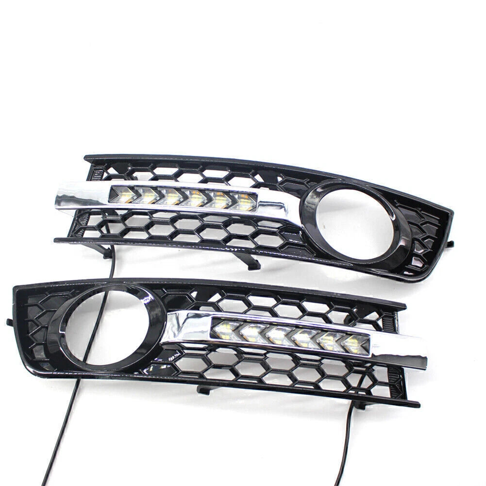 LED Honeycomb Hex Mesh Fog Light Grille + Wiring for Audi A4 B6 (2001-2005)