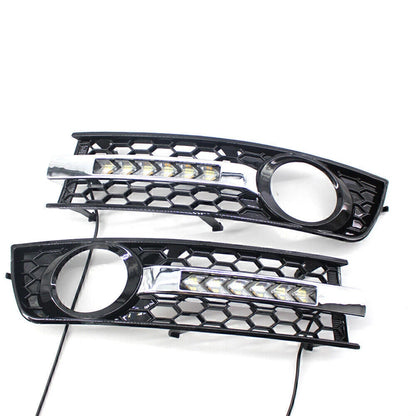 LED Honeycomb Hex Mesh Fog Light Grille + Wiring for Audi A4 B6 (2001-2005)