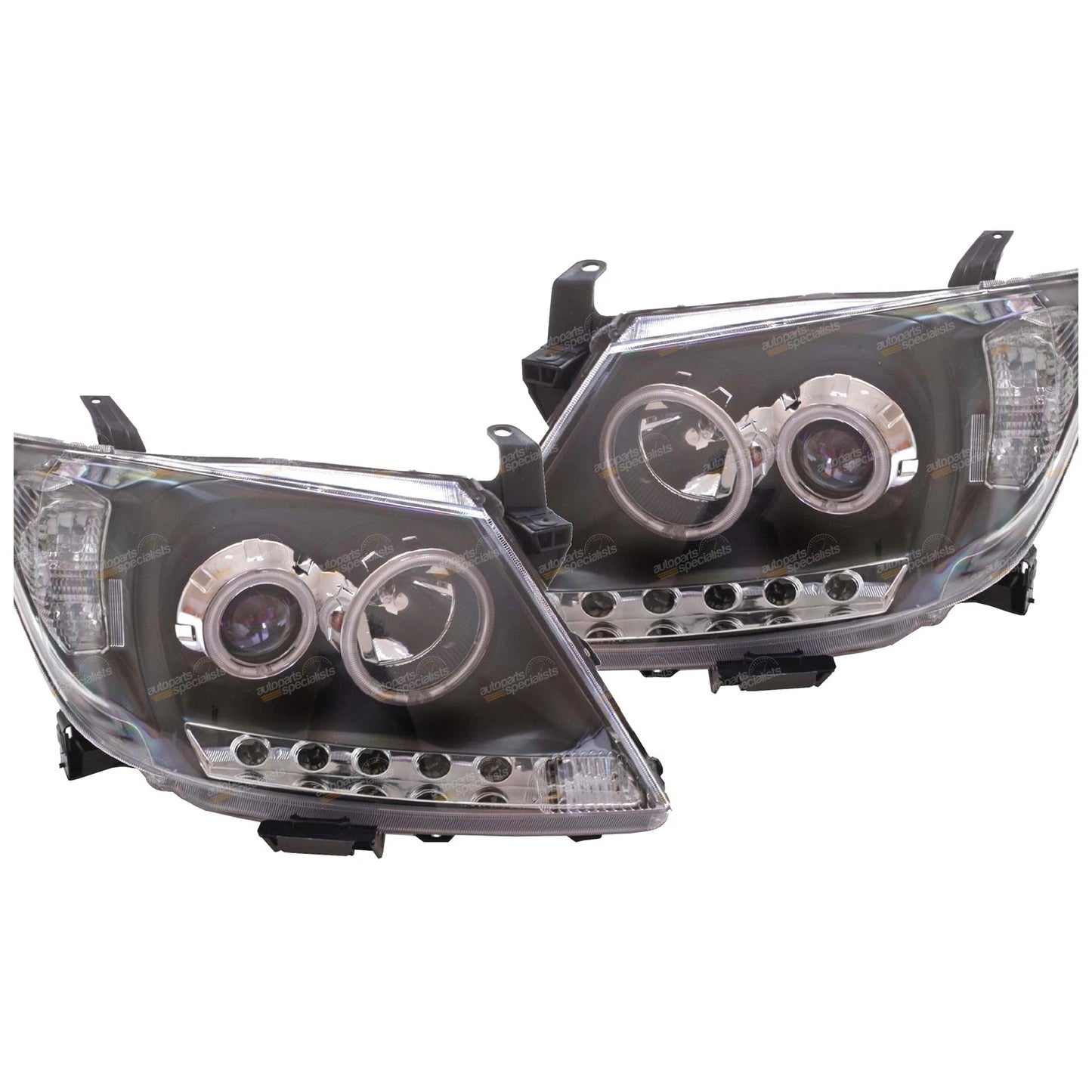 2 x LED Black Projector Headlights for Toyota Hilux (2005–2011)