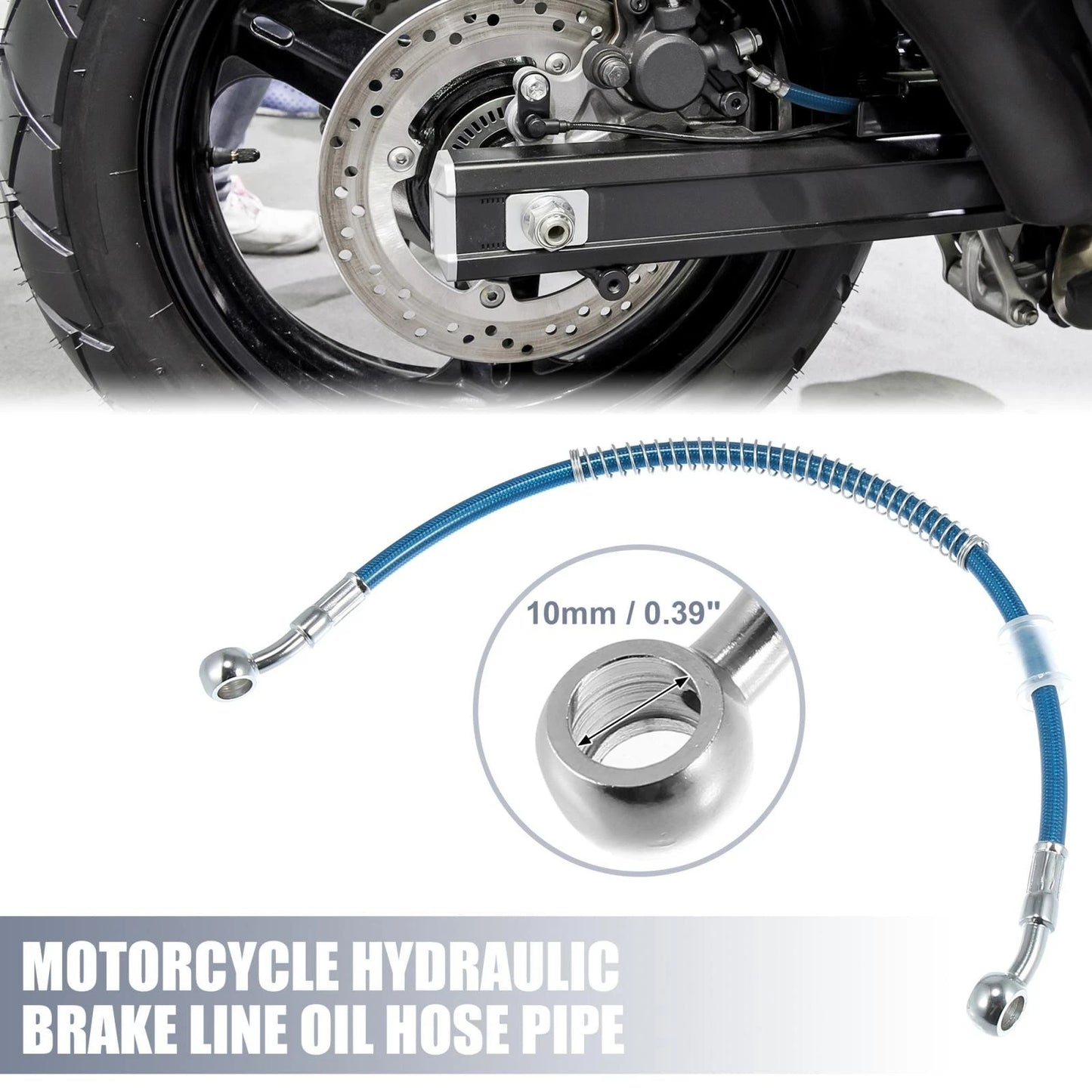 Brake Line 15.75" 10mm Motorcycle Hydraulic Hose Pipe Stainless Steel Blue