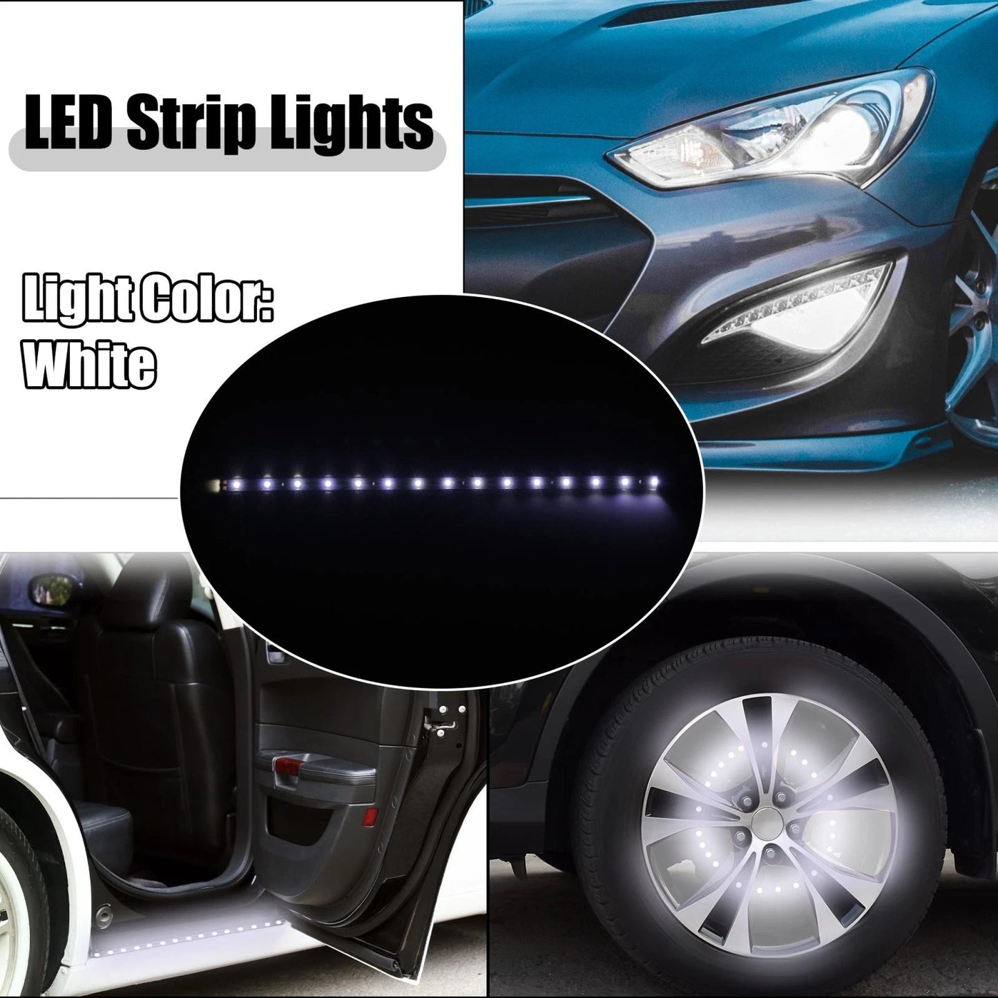10pcs 30cm Universal LED Strip Light 12V Flexible for Car Motorcycle White Light