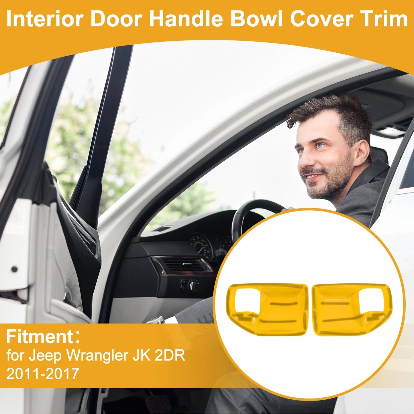 Interior Door Handle Bowl Cover Trim for Jeep Wrangler JK 2DR (2011-2017) 2 x Yellow
