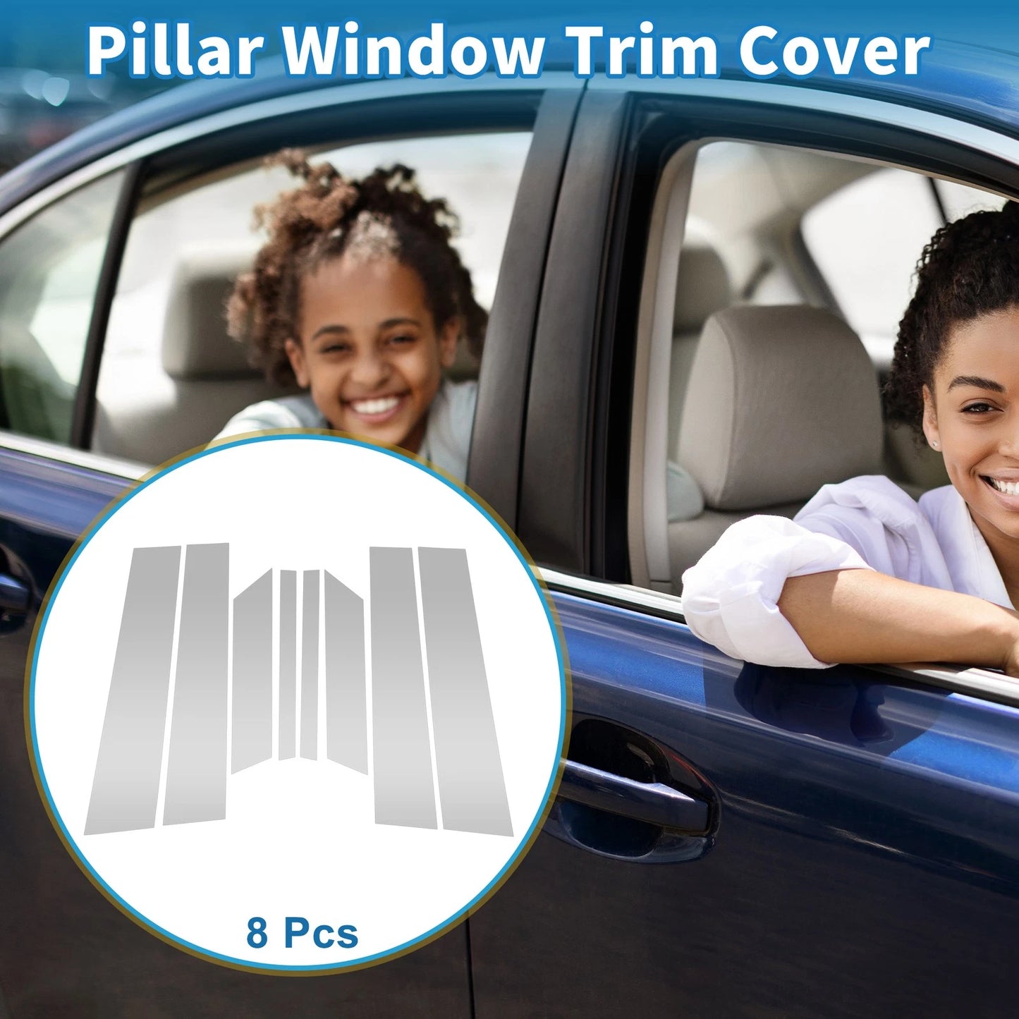 8 x Door Pillar Window Trim for Ford Territory (2019-2021) Silver Tone