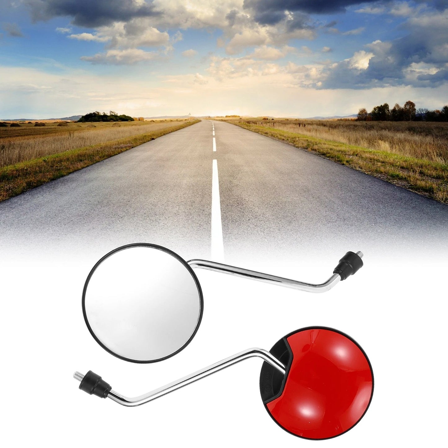 Rear View Mirrors 2 x Handlebar for M8 Motorcycle Silver Tone Red Iron Plastic