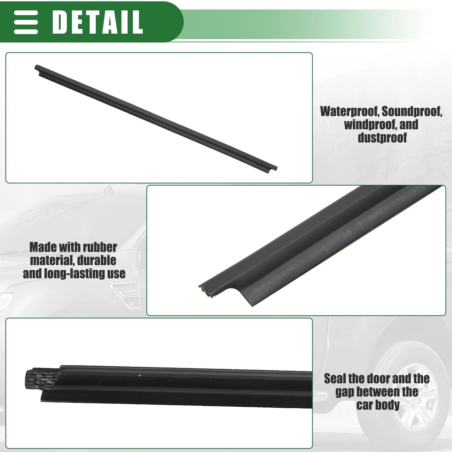 Front Left Door Window Belt Weatherstrip for Toyota Hilux (2005-2014) Black