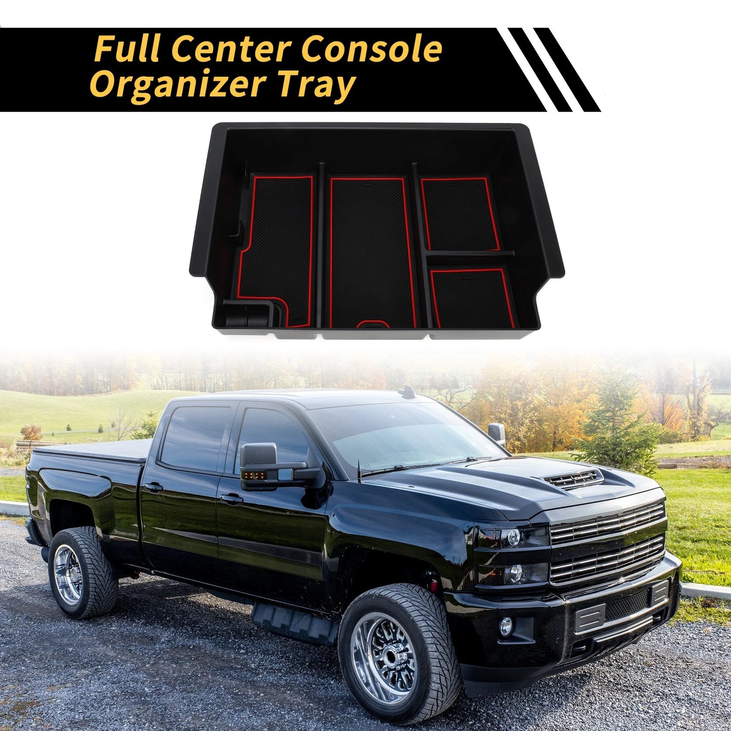 Center Console Organizer Tray for Chevy Silverado & GMC Sierra Black Red