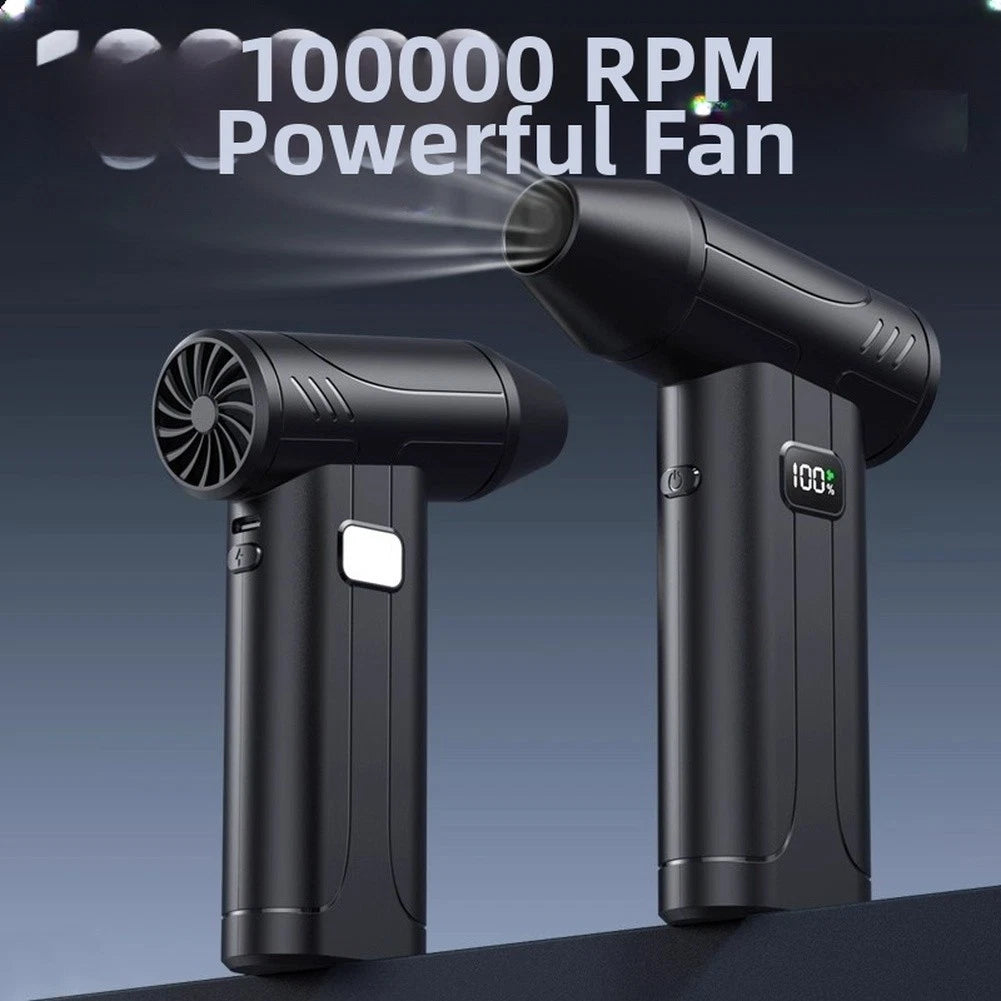 100000RPM Handheld Turbo Fan Blower with LED Light and 6 Speeds