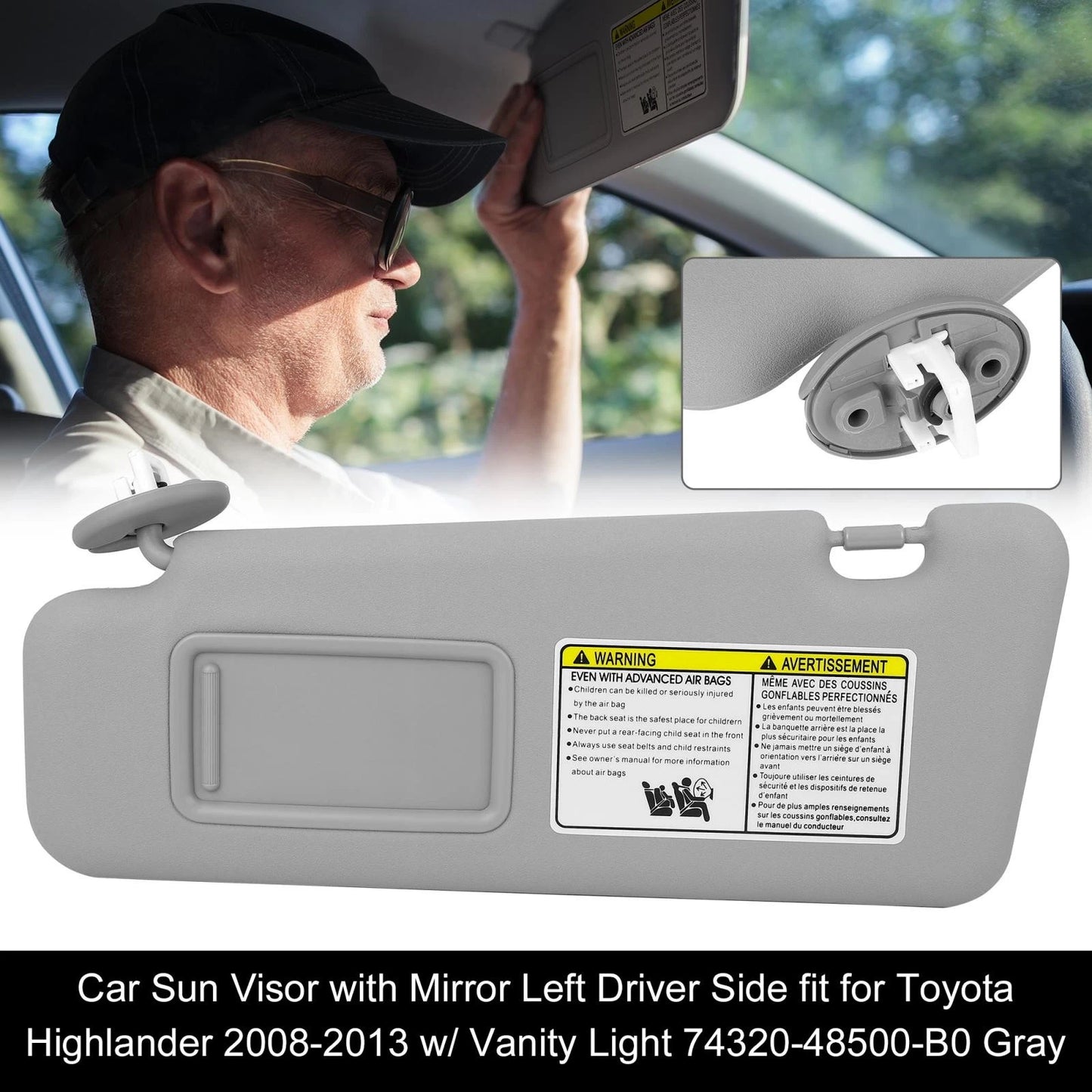 Sun Visor Left Side w/ Light for Toyota Highlander (2008–2013)