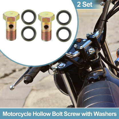 2 x Set M10x1.25 26mm 3-Hole Hollow Bolt Screw with Washer for Motorcycle