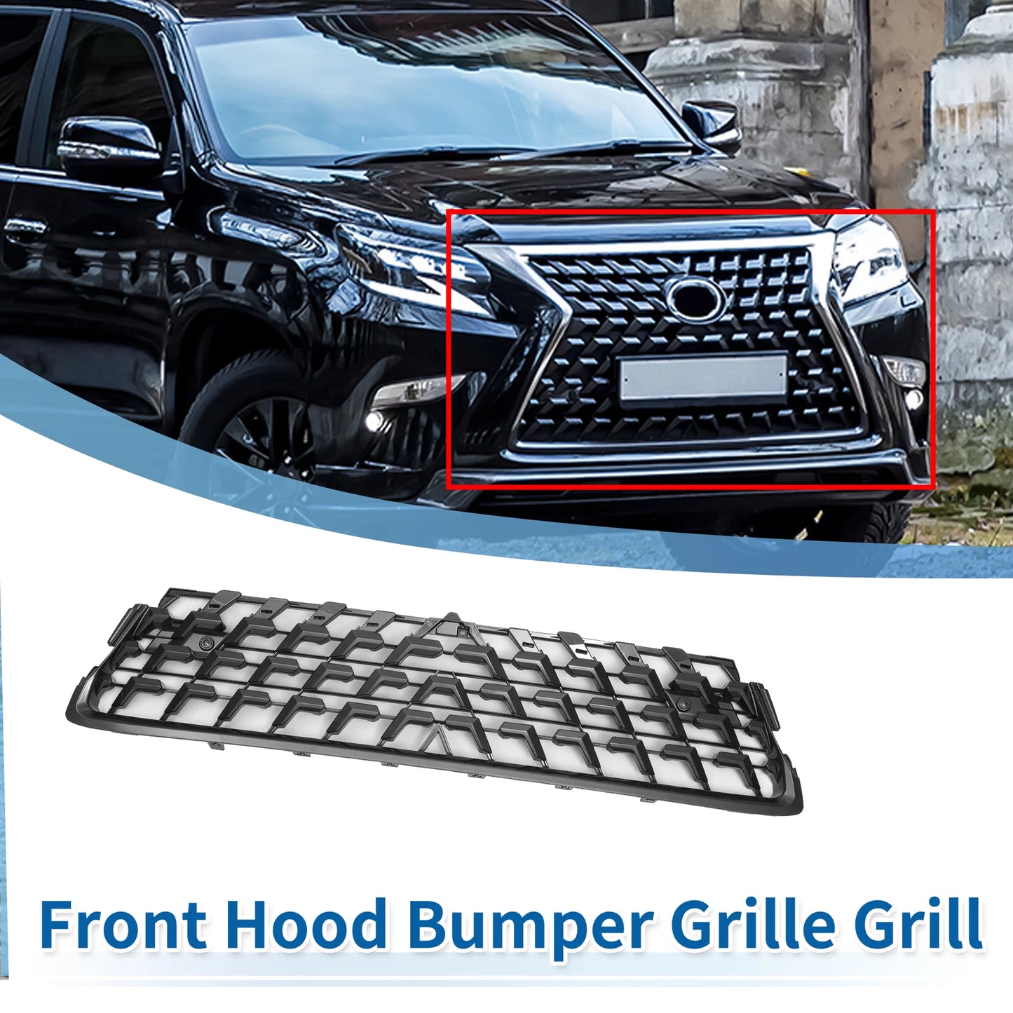 Front Lower Hood Bumper Grille for Lexus GX460 (2014-2022) Chrome Silver Tone
