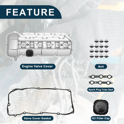 Engine Valve Cover with Gasket for BMW 325i (2001-2002) Silver Tone