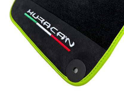 Black Floor Mats for Lamborghini Huracan with Alcantara Leather & Green Trim