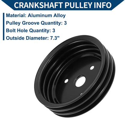 3 x Triple-Groove Short Water Pump Crank Pulley for Chevy SBC Small Block 262