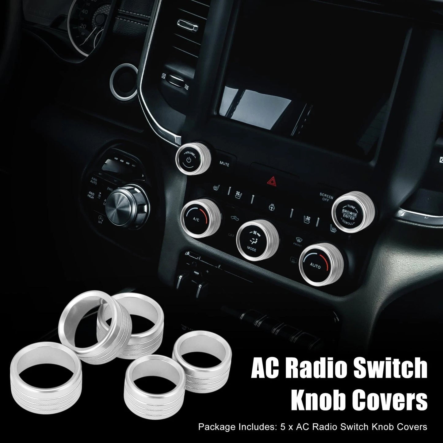 5 x AC Radio Switch Knob Cover for Dodge Ram 1500 (2018 - 2020)