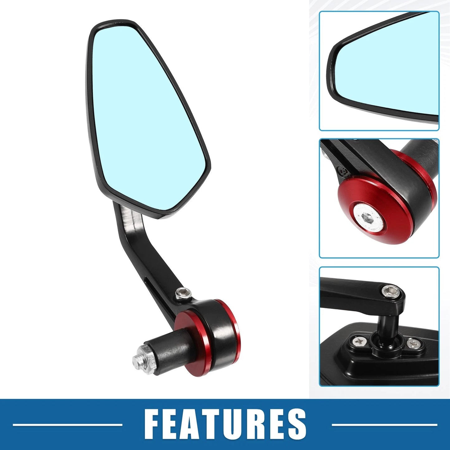 Motorcycle Rear View Side Handlebar Rearview Mirror Blue Lens Red 1 Pair