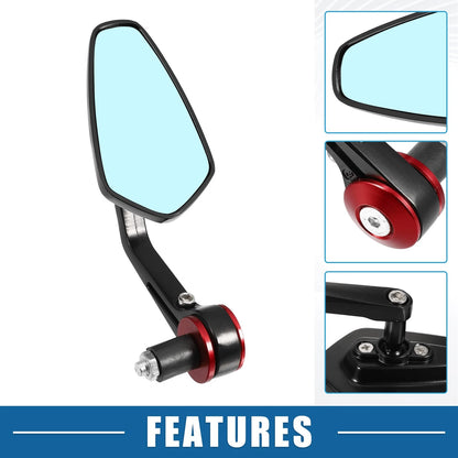 Motorcycle Rear View Side Handlebar Rearview Mirror Blue Lens Red 1 Pair